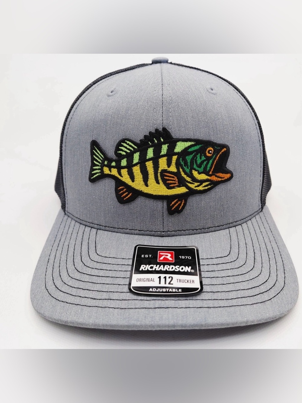 Peacock Bass Fish Patch Richardson Gray Trucker Hat Yellow-Green